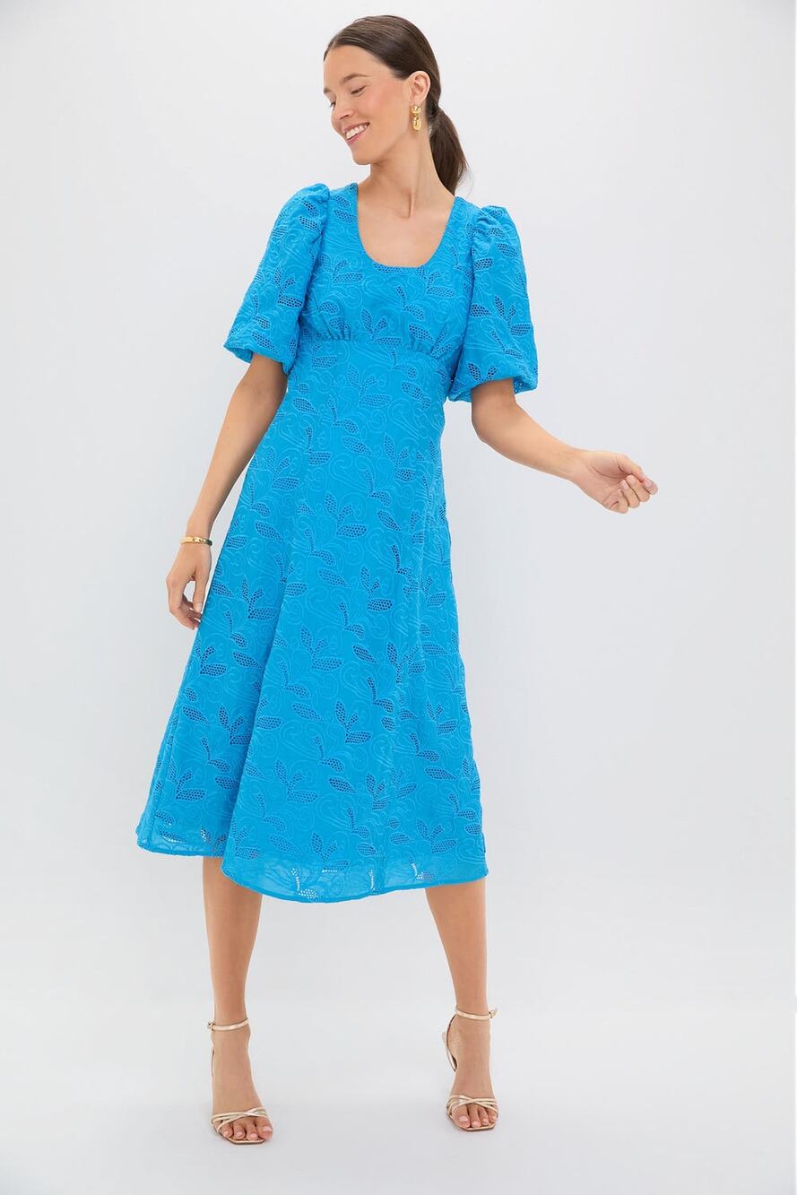 NWT Hyacinth House Azure Eyelet Ainsley Midi Dress Size Large